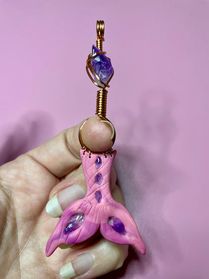 Mermaid Tail & Moon with Amethyst Multifunctional Pendants