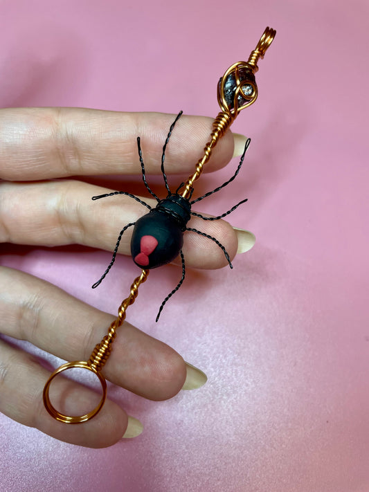 Black Widow Spider with Red Garnet Multifunctional Pendant